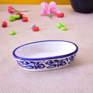 KunhaR Ceramic Soap Dish Holder, Ceramic Soap Dish Tray Holder, Blue Vine