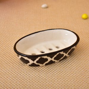 KunhaR Ceramic Soap Dish Holder, Ceramic Soap Dish Tray Holder, Black