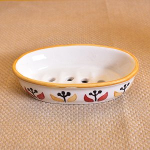 KunhaR Ceramic Soap Dish Holder, Ceramic Soap Dish Tray Holder, Yellow White