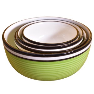 KunhaR Ceramic Mixing Bowls - 1500 Ml, 800 Ml, 600 Ml and 400 Ml, 4 Pieces, Green