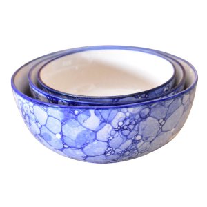 Kunhar Ceramic Mixing Bowls - 750 ML, 500 ML and 300 ML, 3 Pieces, Blue Luster