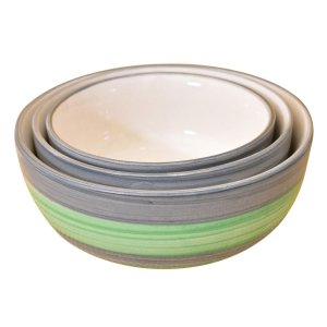 Kunhar Ceramic Mixing Bowls - 750 ML, 500 ML and 300 ML, 3 Pieces, Green Gray