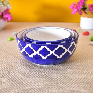 Kunhar Ceramic Mixing Bowls - 750 ML, 500 ML and 300 ML, 3 Pieces, Blue