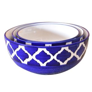 Kunhar Ceramic Mixing Bowls - 750 ML, 500 ML and 300 ML, 3 Pieces, Blue