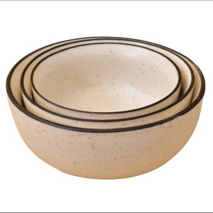 Kunhar Ceramic Mixing Bowls - 750 ML, 500 ML and 300 ML, 3 Pieces, White Matt Black Border