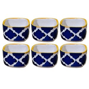 Kunhar Ceramic Sauce Holder, Chutney Holder, Dip Bowls & Pickle Bowls, 56 Ml, 6 Pieces,Yellow Blue